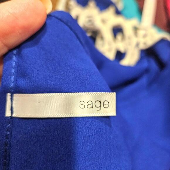 Sage Blue and White Crochet Trimmed Top #177 - Picture 6 of 9